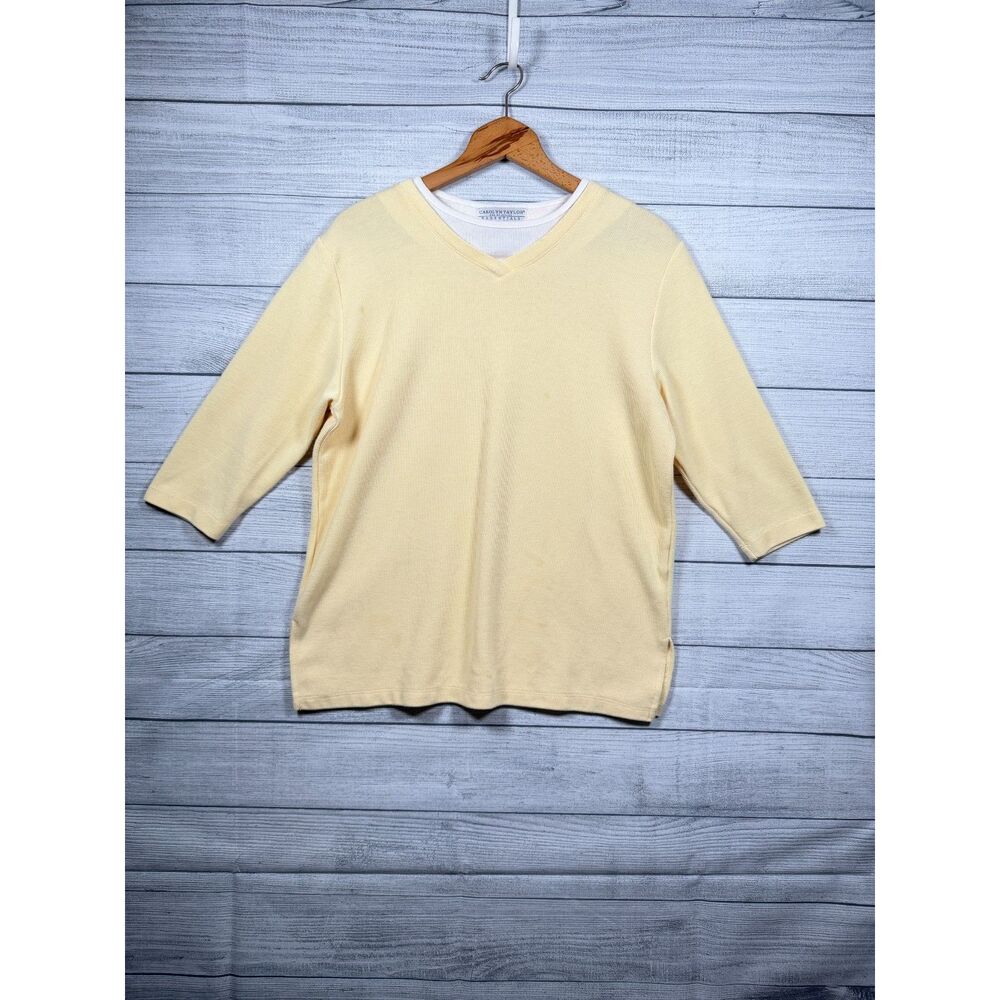 Vintage Carolyn Taylor Women’s Medium Yellow V-Neck 3/4 Sleeve Top 4357